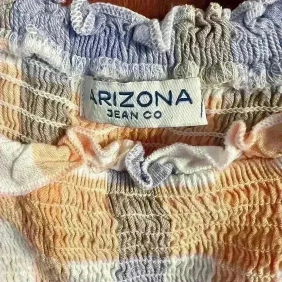 Arizona Jean Co Women’s checkered orange purple flowy dress size medium - Picture 3 of 4